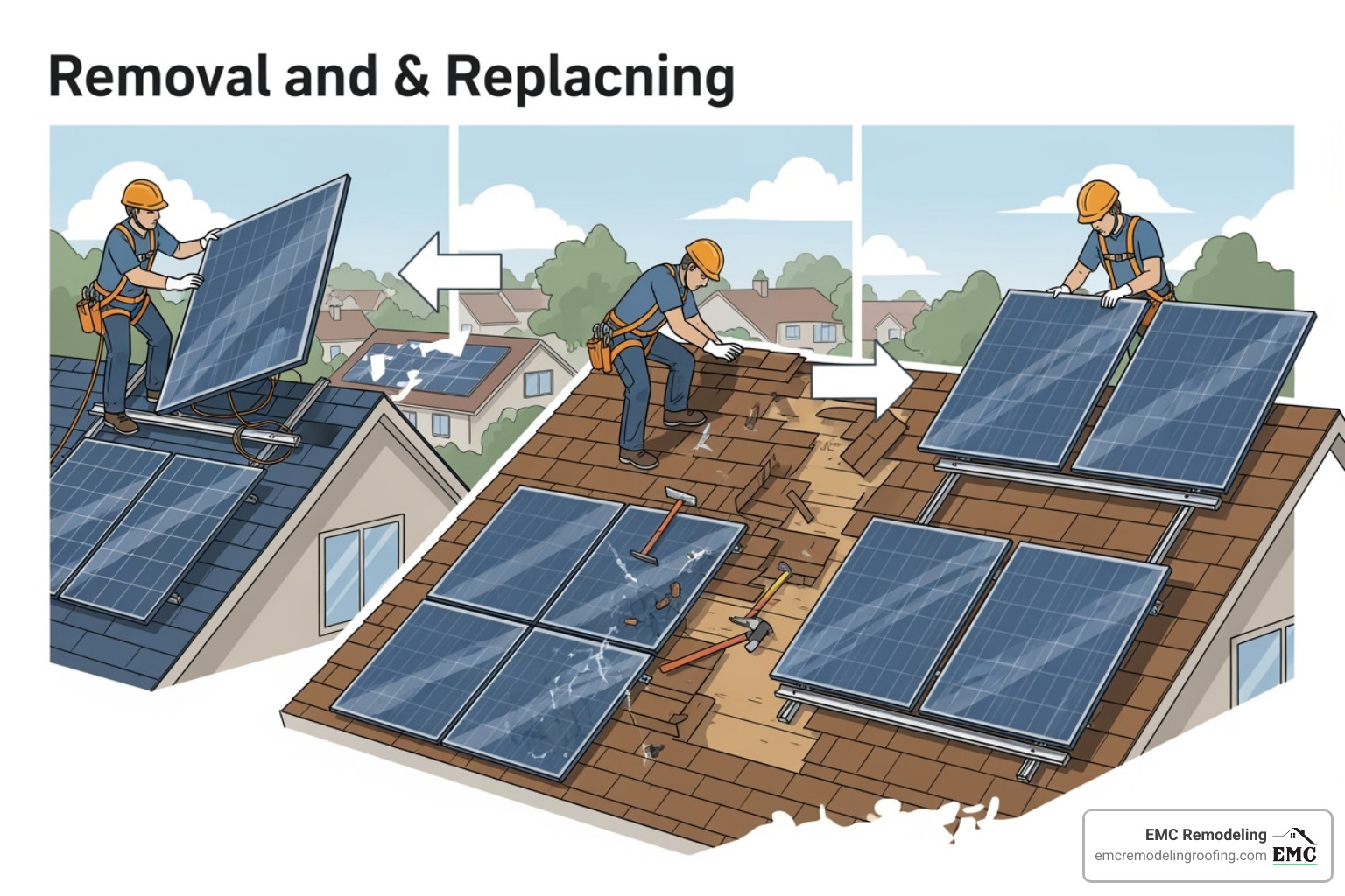 remove solar panels to replace roof